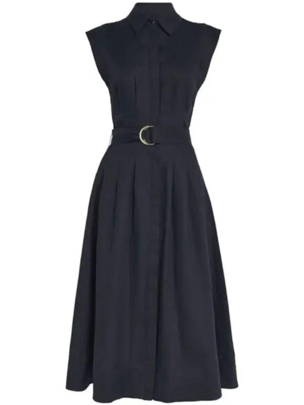Veronica Beard Loreta Navy Linen Belted Midi Dress